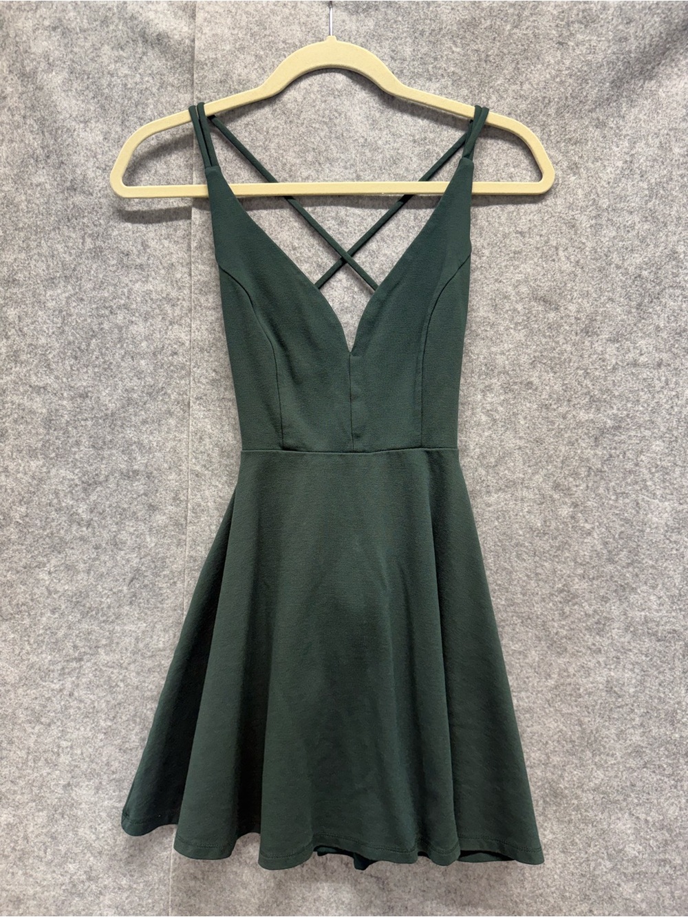 Lulu's Green Crisscross V-Neck Skater Dress - Womens S - Date Night Going Out